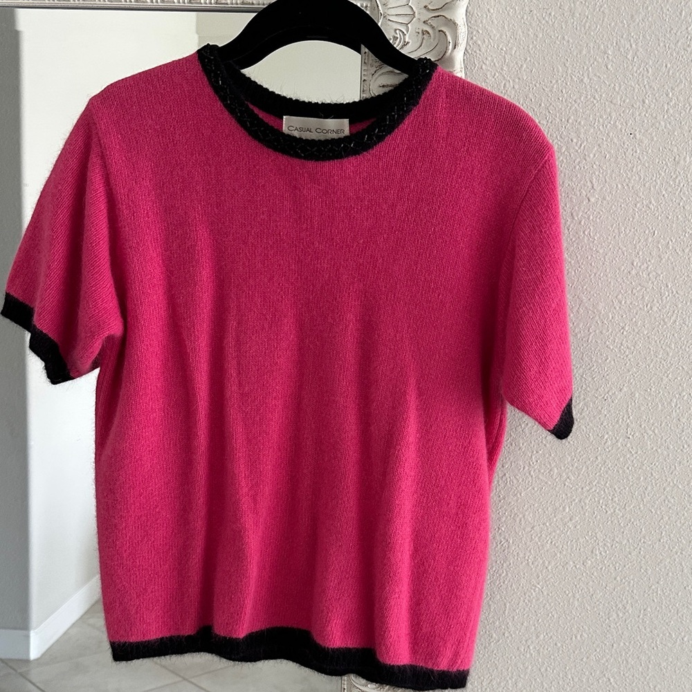 Casual Corner Angora Rabbit Hair/Lambswool Crew Neck Short Sleeve Sweater